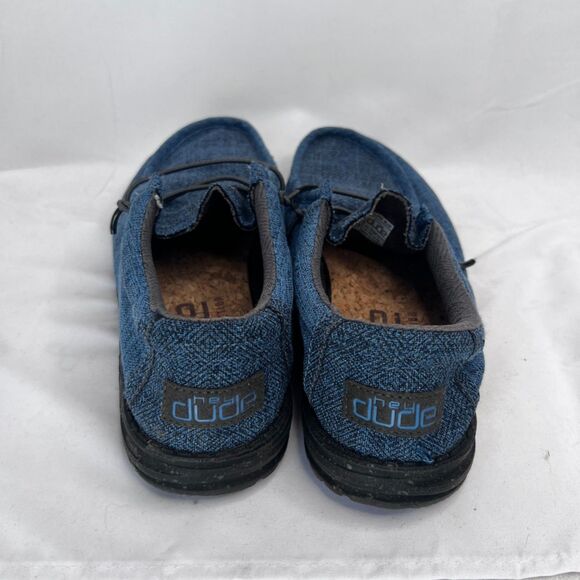 Hey Dude Wally Eco Linen Eclipse Blue Slip On Canvas Loafers Mens Size 9 - Picture 3 of 9
